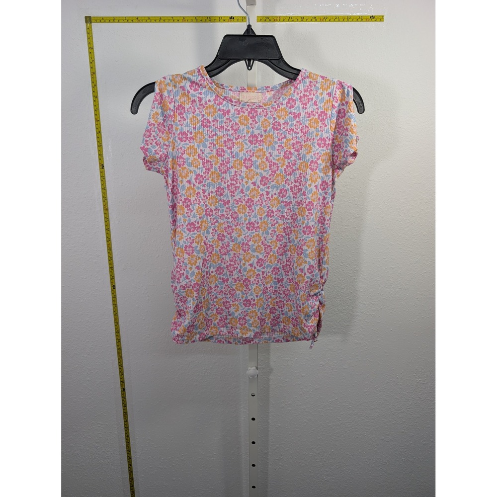btween Girls‎ Floral Ribbed Knit Tee Pink Orange Blue Size 12 Short Sleeve Top